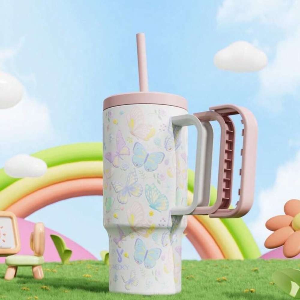 Meoky Butterfly Tumbler with Handle - Pastel